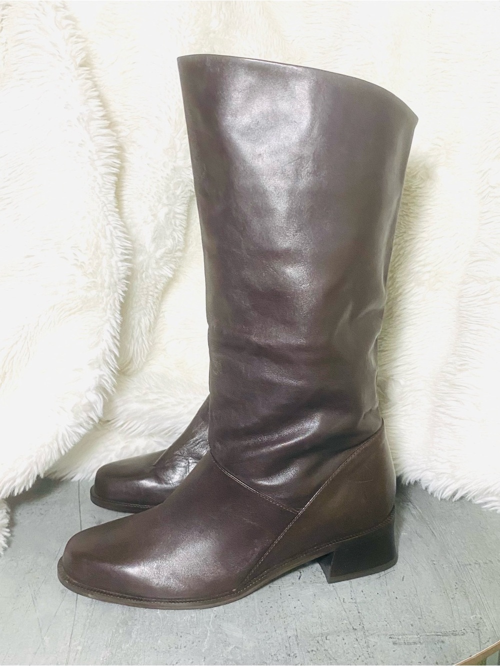 Markon Shelly Classic Women's Brown Leather Mid-Calf Heeled Boots